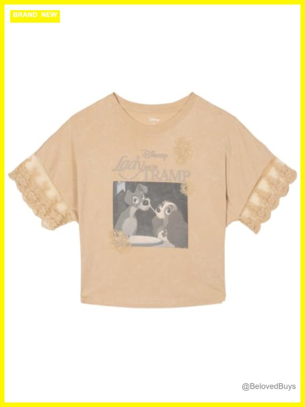 Disney Lady and the Tramp Graphic Tee Lace Trim Acid Wash
